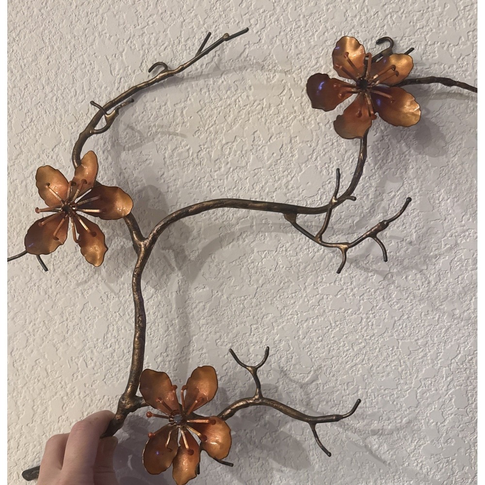 Vintage 60s Home Interior MCM Copper & Gold Tone Metal Wall Art Flower Stems